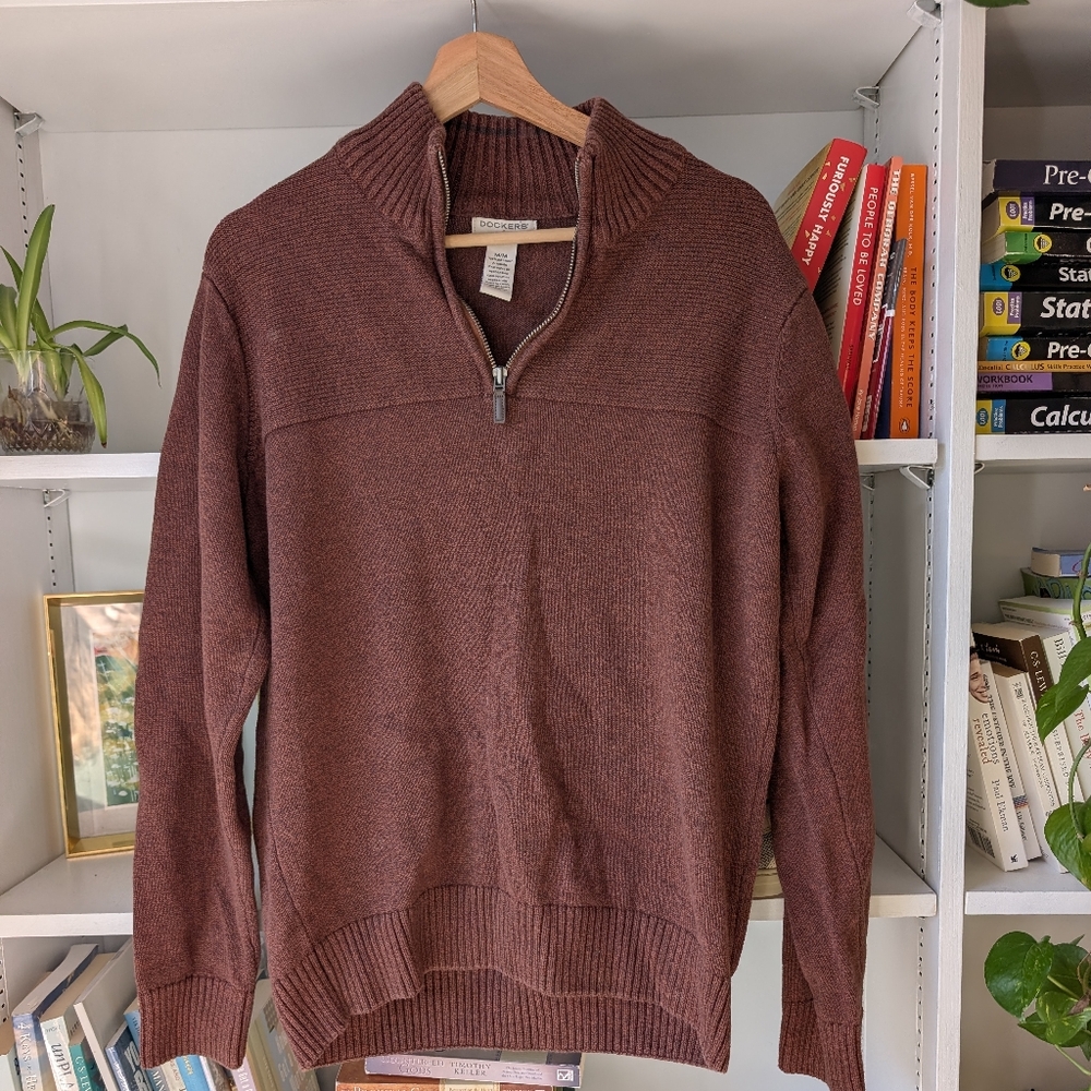 Dockers Men's Brown 100% Cotton 1/4 Zip Pullover Sweater Size Medium